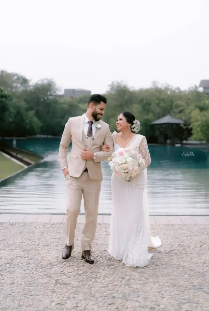 Chamodi & Brian walking together on their wedding day
